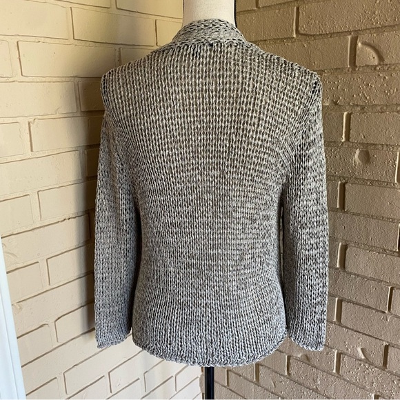 Eileen Fisher Gray Open Front Weave Cardigan Sweater Old Money Quiet Luxury Sz L - Picture 3 of 7